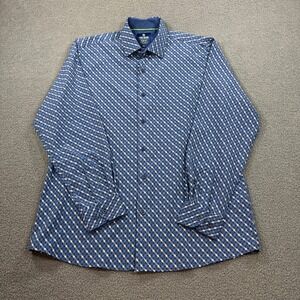 Tom Baine Shirt Mens XL Blue Geometric Performance Slim Fit 4-Way Stretch 8229